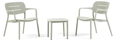 Image de Ensemble de détente de jardin comprenant 2 fauteuils empilables et une table d'appoint en polypropylène renforcé de fibre de verre, robuste, pour terrasse, balcon et extérieur - Dora