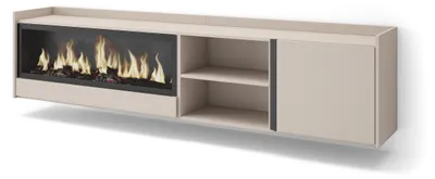 Image de Meuble tv effet bois beige 212x35x50cm cheminée effet feu XXL