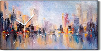 Produktbild von Küche Wohnzimmer Wand Leinwand Uhr 60x30 Ölgemälde Abstrakte Kunst Stadt - weiße Hände