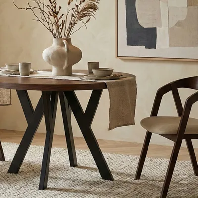 Obrázek produktu pro Kulatý rozkládací jídelní stůl, PERO s kruhovým rámem, loftový styl, skandinávský, průměr: 100 / 150 cm, barva: Lancelot / černá