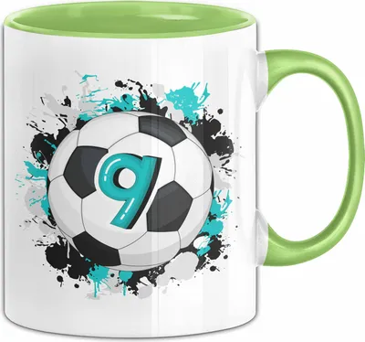 Produktbild von 9. Geburtstag Geschenk Tasse Becher Jungs Fußball Geburtstagsgeschenk  (Grün)