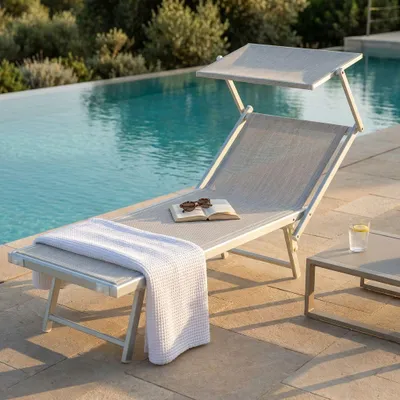 Immagine prodotto di Milani Home - lettino prendisole, alluminio, pieghevole con tettuccio, grigio