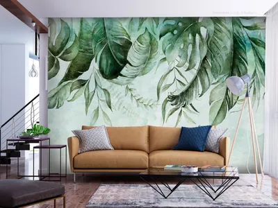 Produktbild von Vlies Fototapete Blätter 400x280 cm Tapeten Wandtapete XXL Natur Pflanzen Botanik grün wie gemalt b-C-0782-a-a