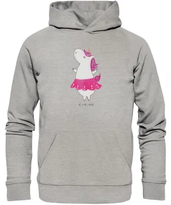 Produktbild von Mr. & Mrs. Panda Nachhaltiger Hoodie Einhorn Ballerina Größe L - Heather Grey - Geschenk, Kapuzenpullover, Pulli, Unicorn, Geburtstag, Pullover, Fleece, Baumwollpullover