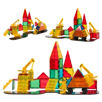 Zdjęcie produktu dla Fits4Kids Magnetyczne płytki - 90 elementów - Magnetyczne klocki konstrukcyjne - Zabawki STEM do kreatywnego budowania - Magnetyczne klocki konstrukcyjne - Mistrz konstrukcji