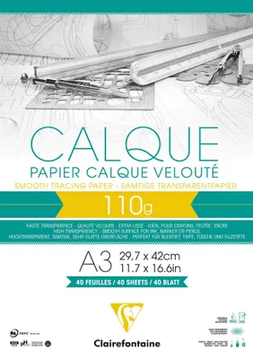 Produktbild von Clairefontaine 3329689751070, A3 (297x420 mm), 110 g/m², 50 Blätter, Weiß, 297 mm, 420 mm