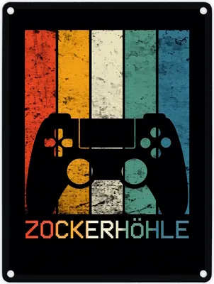 Produktbild von Zockerhöhle Metallschild mit Retro Gamer-Motiv Schild Blechschild Emailleschild
