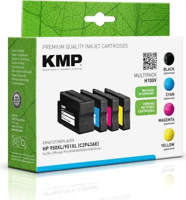 Imagen del producto de Juego de cartuchos de tinta KMP, colores: negro, cian, magenta, amarillo, compatible con HP 950XL/951XL