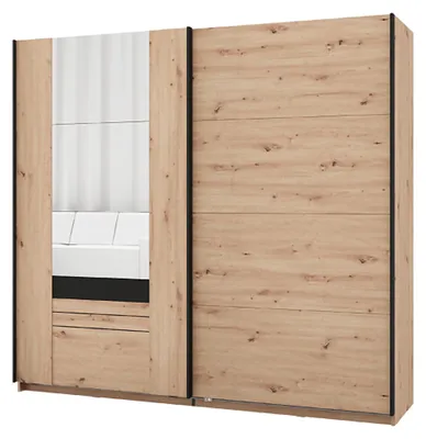Produktbild von Lalibe - Kleiderschrank 2 Türen, 220x205h cm Braun Eiche Knoten, 2 Regale