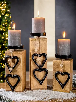 Produktbild von Gilde Holz Kerzenhalter "Hangin Heart" 18 cm 53170