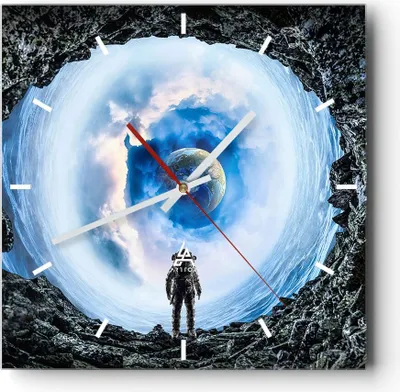 Produktbild von Wanduhr - Quadrat - Glasuhr - Kosmos Planet - 30x30cm - Schleichendes Uhrwerk - Lautlos - zum Aufhängen bereit - Dekoration Modern - Wanddekoration aus Glas - C3AC30x30-4025