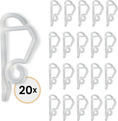 A collection of transparent plastic clips for hanging Christmas lights, with a quantity indicator.