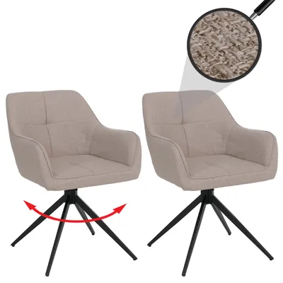Immagine prodotto di Set di 2 sedie da pranzo modello HWC-O47, sedia da cucina con braccioli, girevole con sistema di ritorno automatico, rivestita in tessuto (270g/m²), colore beige