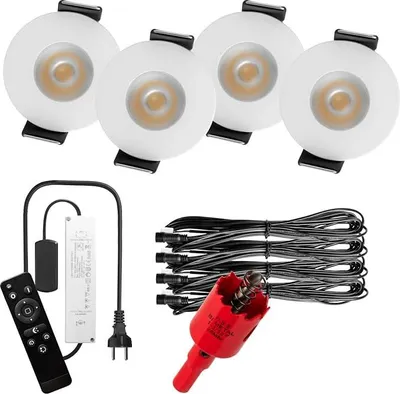 Produktbild von S-Polylight PREMIUM Mini LED- Einbauspots Kaltweiß 6.000K, DIMMBAR, IP65, FUNK 3W LED Einbaustrahler Terrassenüberdachung, Terrassenbeleuchtung, Bad, Sauna, LED Spots mit Fernbedienung (WEISS, 4x LED-SET)