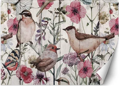 Produktbild von Vlies fototapete Vögel und Schmetterlinge auf einer Blumenwiese 250x175 cm Feeby Bunt inkl. Kleber einfache Montage