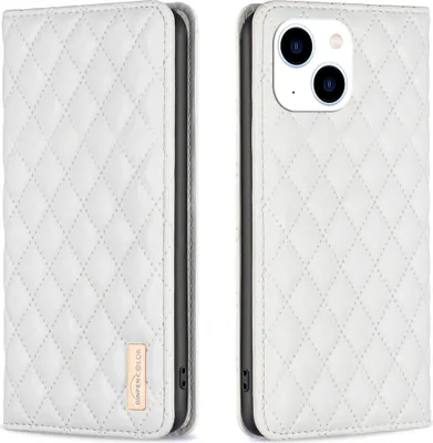 Produktbild von iPhone 15 Hülle, Elegant Bookstyle Flip Leder Kartenfächer Schutzhülle mit Ständer für iPhone 15 Weiß