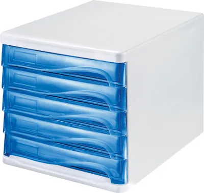 Produktbild von helit Schubladenbox 5 Schübe weiß/blau transparent