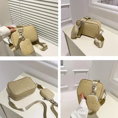 Produktbild von BWOOOWE Umhängetasche Damen Klein Strohtasche mit Breitem Schultergurt und Klein