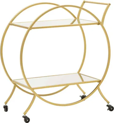 Produktbild von Barwagen aus goldenem Metall mit Spiegelregalen Globe
