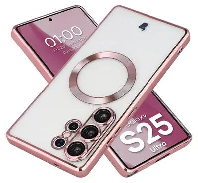 Produktbild von Handyhülle mit Kameraschutz und Magnetring für Galaxy S25 Ultra, Bizon Case GuardO, Transparent-Rosa