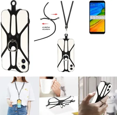 Produktbild von K-S-Trade 3in1 Handykette Handyband Handykordel Halsband Smartphone-Ring Handy-Ring kompatibel mit Xiaomi Redmi 5 Fingerhalterung Handyring