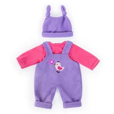 Produktbild von Bayer Design Puppenkleidung 83856AA, Kleider für Puppen bis 38 cm, 3 Teile, Babypuppen Anziehsachen, lila, pink, Vogelmotiv