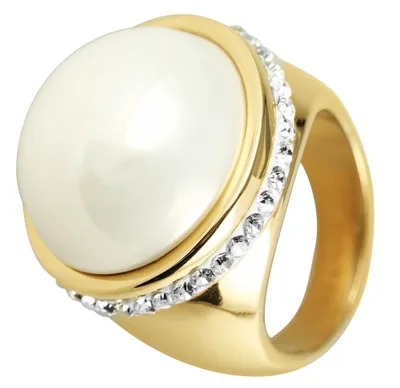 Produktbild von Akzent Edelstahlring für Damen, weißer Besatz, goldfarben