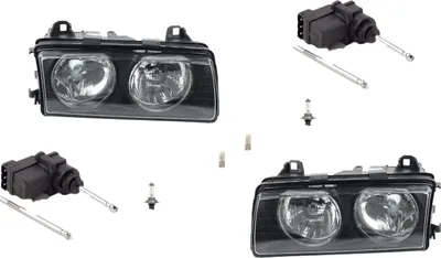 Produktbild von Scheinwerfer passend für BMW 3er E36 09/94-04/99 Leuc. Links Rechts + Stellmotor 67168353887 63128363495 8363495 63128363496 8363496 Johns