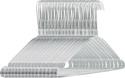 Produktbild von Metallische Kleiderbügel – Drahtbügel für Kleidung – Kleideraufbewahrung – Mit Hosenstange – 100 Stück, 40 cm – Silber