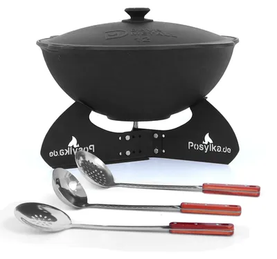 Produktbild von Kasan aus Gusseisen, Aluminiumdeckel, flacher Boden, Ø 42,5 cm, 12 l + Untersetzer + Küchenzubehör