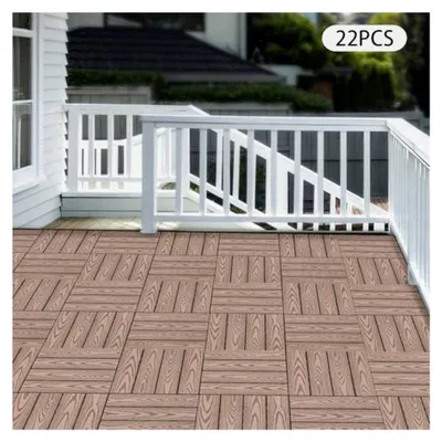 Produktbild von 22-teiliges WPC Terrassendielen Klickfliesen Set 30x30 cm, Holzoptik, wasserfest und korrosionsbeständig, Stecksystem, einfach zu verlegen