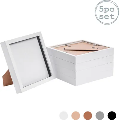 Produktbild von Nicola Spring 3D-Box-Bilderrahmen – 8 x 8 Zoll – Weiß – 5er-Pack