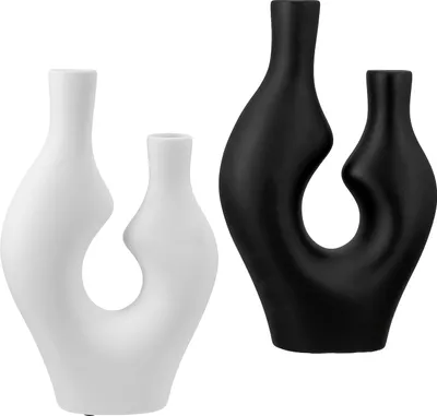 Produktbild von Gilde Vase, "Abstrakt", Keramik, schwarz, weiß, L. 9 cm, B. 19.5 cm, H. 31 cm 55428 4063387554289 2 Stück (2-fach sortiert)