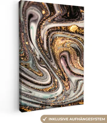 Produktbild von MuchoWow® - Leinwandbilder - Marmoroptik - Gold - Glitter - Luxus - Marmor - Weiß, Wandbild, Wanddeko Bilder Wohnzimmer, 80x120 cm