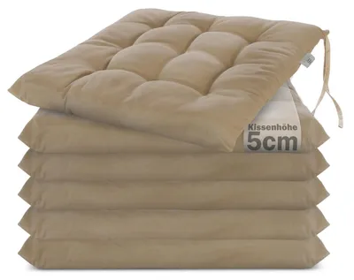 Productafbeelding van Stoelkussen - Set van 6 - 40 x 40 cm - Gewatteerd - Taupe - Binnen en buiten
