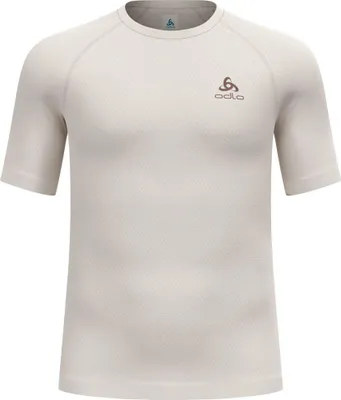 Beiges Odlo Performance Wool 140 T-Shirt mit kurzem Raglanärmel und Rundhalsausschnitt