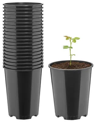 Produktbild von Garronda Set mit 20 runden Kunststoff-Pflanztöpfen mit Drainagelöchern für den Garten, Schwarz, Ø 11 x 13,5 cm (1 l) GD-KW-RR