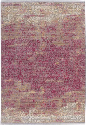 Image de Tapis Padiro à poils courts, dimensions 120 x 170 cm, couleur bordeaux, motif vintage, avec franges, adapté au chauffage par le sol, en polyester et en coton