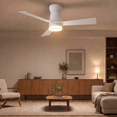 Obrázok produktu pre Stropný ventilátor ProximaX s LED osvetlením, priemer 132 cm (52 palcov), 3 biele lopatky, tichý DC motor, diaľkové ovládanie