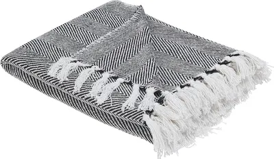 Produktbild von BELIANI Kuscheldecke Schwarz Baumwolle 130 x 160 cm Klassisch Mit Fransen Handgewebt Schlafzimmer