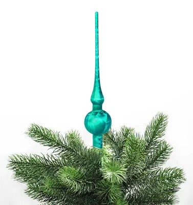 Produktbild von JACK by Thüringer Glas Eislack Christbaumspitze 28cm + 12x Christbaumkugeln 6cm Spitze Weihnachtskugel Set, Farbe:Petrol