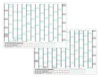 Produktbild von XXXL Wandkalender 2027 + 2028 - Sehr groß im DIN B0 Format (1,4 x 1,0 m) mit extra großen Tageskästchen, Schulferien, Jahresvorschau Folgejahr (gerollt) Farbe türkis