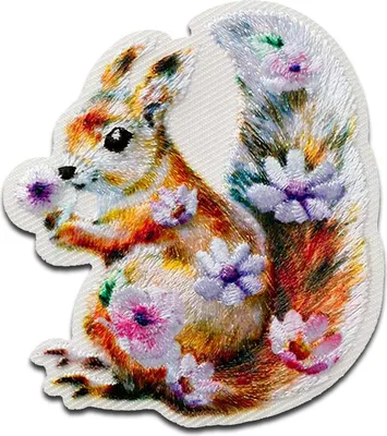 Produktbild von Mono-Quick Eichhörnchen mit Blumen Tier - Aufnäher, Bügelbild, Aufbügler, Applikationen, Patches, Flicken, zum aufbügeln, Größe: 5,4 x 4,8 cm
