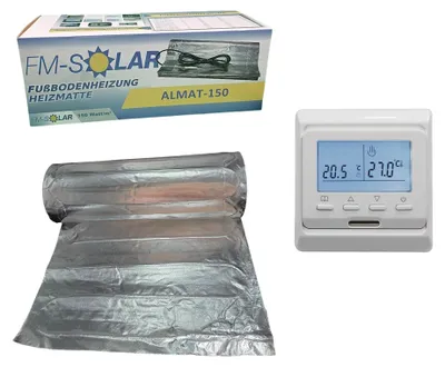 Produktbild von 1,5m² Elektrische Fußbodenheizung 150W/m² elektro Bodenheizung ALU + Thermostat Digital Weiß