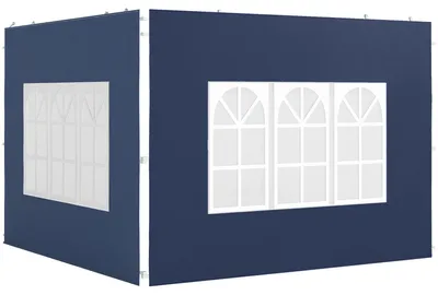 Produktbild von 2er Set Seitenwände für Pavillon 3x3 3x6 Wasserdicht Seitenteile mit Fenster Blau, pavillon 3x3 wasserdicht stabil winterfest, faltpavillon 3x3