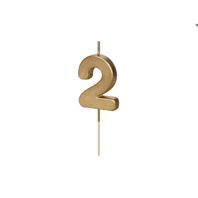 Obrázok produktu pre Tortová sviečka číslo 2, zlatá 4,5cm Party Deco