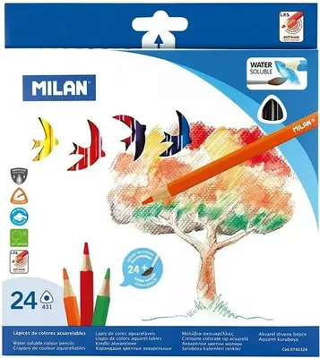 Zdjęcie produktu dla Kredki akwarelowe trójkątne 24 kolory z pędzelkiem Milan