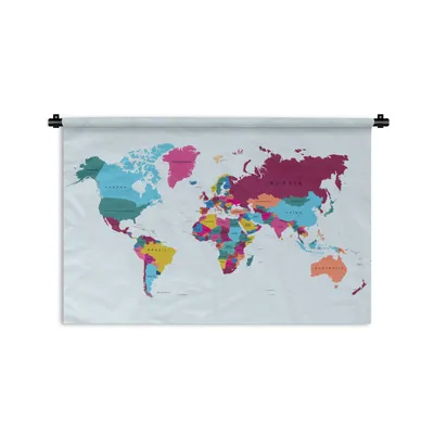 Produktbild von MuchoWow® Wandteppich Wandbehang Weltkarte - Trendig - Farbenfroh 90x60 cm Tapisserie Dekoration Wandtuch - Wandskulpturen - Bildteppich