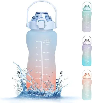 Produktbild von Famanu Wasserflasche 2,2 L mit Strohhalm und Zeitmarkierung - BPA-frei und auslaufsicher für Sport und Outdoor