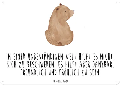 Produktbild von Mr. & Mrs. Panda Schild Bär Schulterblick DIN A6 - Weiß - Geschenk, Blechschild, Bären, tafel, Weltansicht, Teddy, Motivation, Weisheit, Magnetschild, Türschild, Wandbild